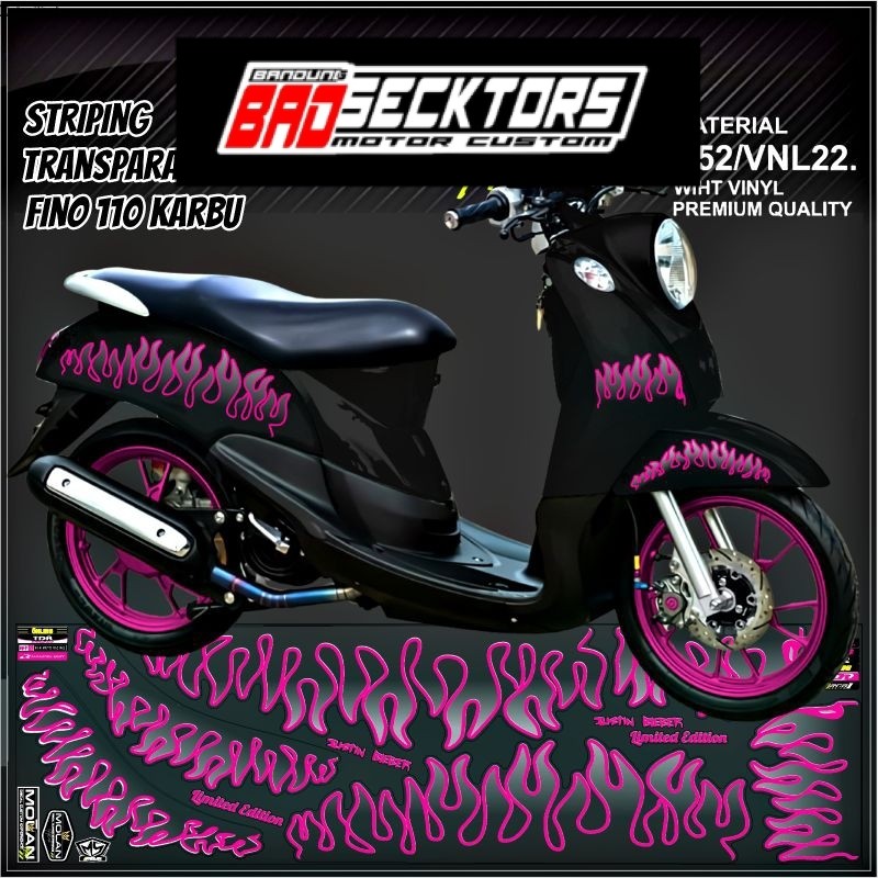 Decal Sticker Striping Variasi Transparan Uv Fino Karbu Api Fino Karbu Justin Bieber Yamaha Fino 115