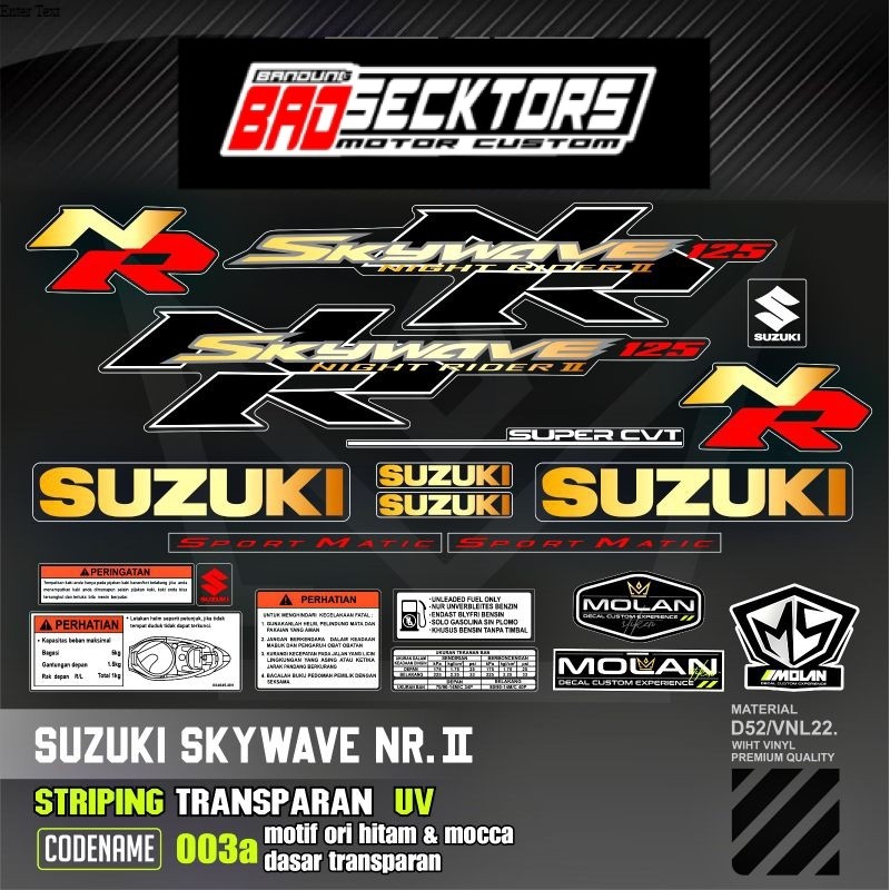 Decal Sticker Striping Variasi Transparan Uv Skywave NR 2 Sport Matic Hitam Mocca Skywave Nigt Raide