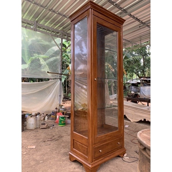 Lemari pojok kaca, lemari kaca, lemari minimalis kayu jati
