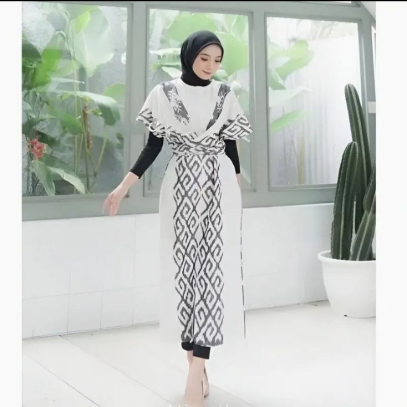 Dress ivory putih-dress couple kondangan troso-tenun motif toraja