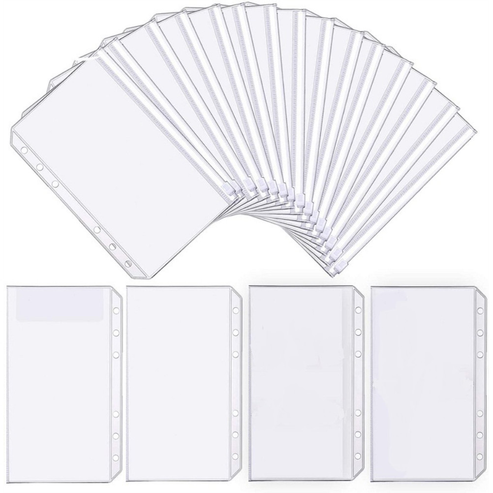 

25Pcs A6 Binder Pockets Transparent PVC 6-Hole Binder Pockets Zip Folder Plastic Money Budget Envelopes