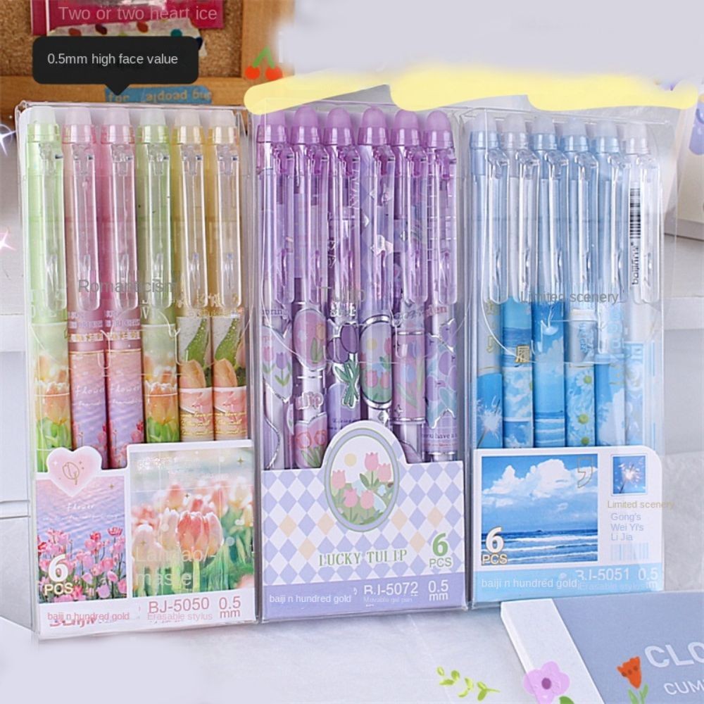 

Office Accessories Tulip Erasable Gel Pens Writing Korean Style Neutral Pen Landscape Purple Gel Pens with Erasers Stationery
