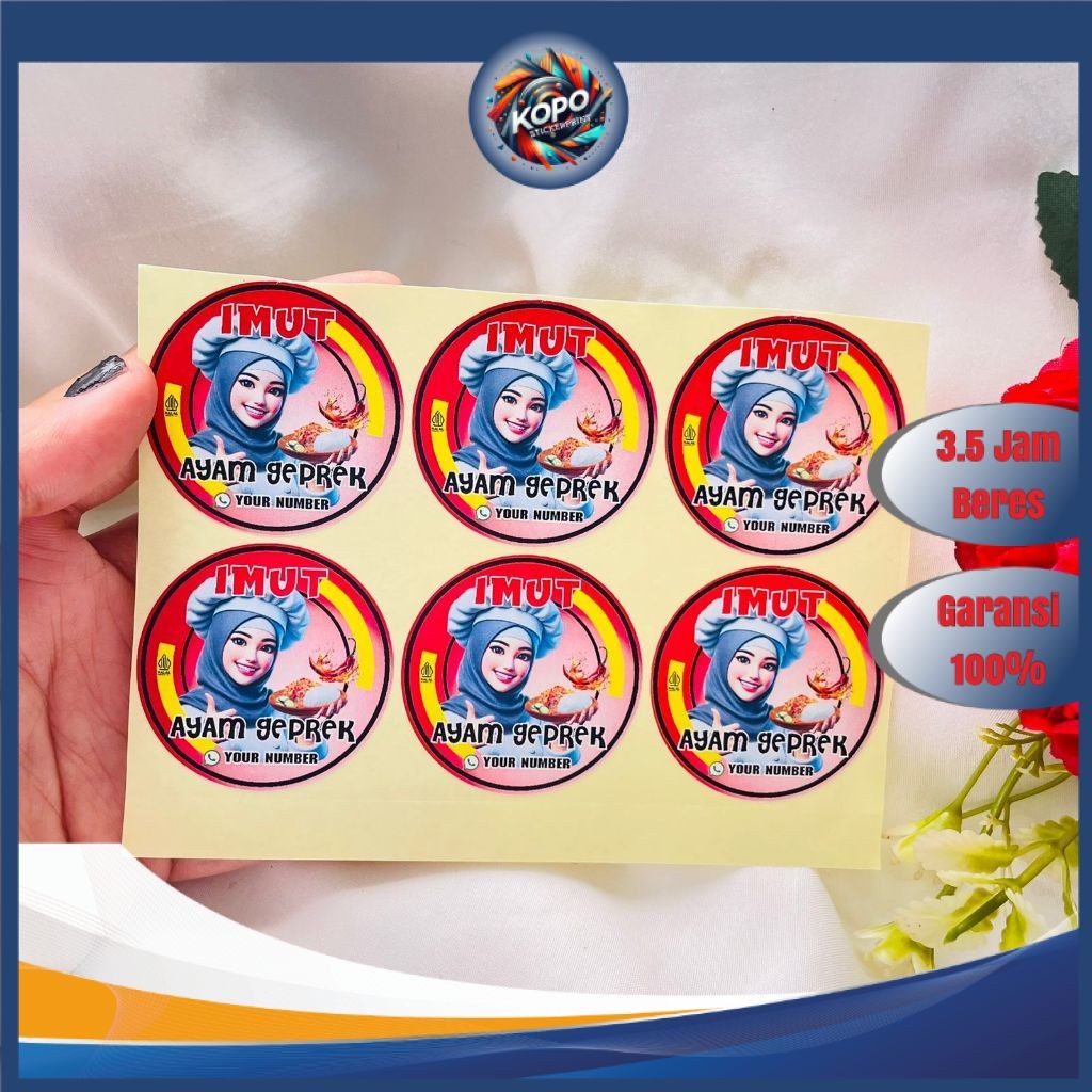 KOPO  Sticker Catering Ayam Geprek Stiker Free Desain Custom Nama Label Box Kardus Packaging