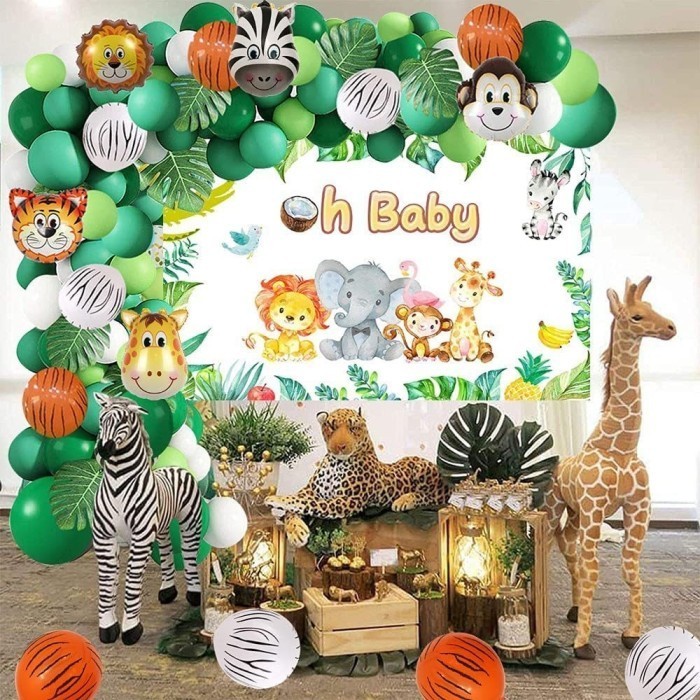 [Aksesoris Pesta] PAKET BALON SET GARLAND DEKORASI ULANG TAHUN ANAK MOTIF  ANIMAL SAFARI