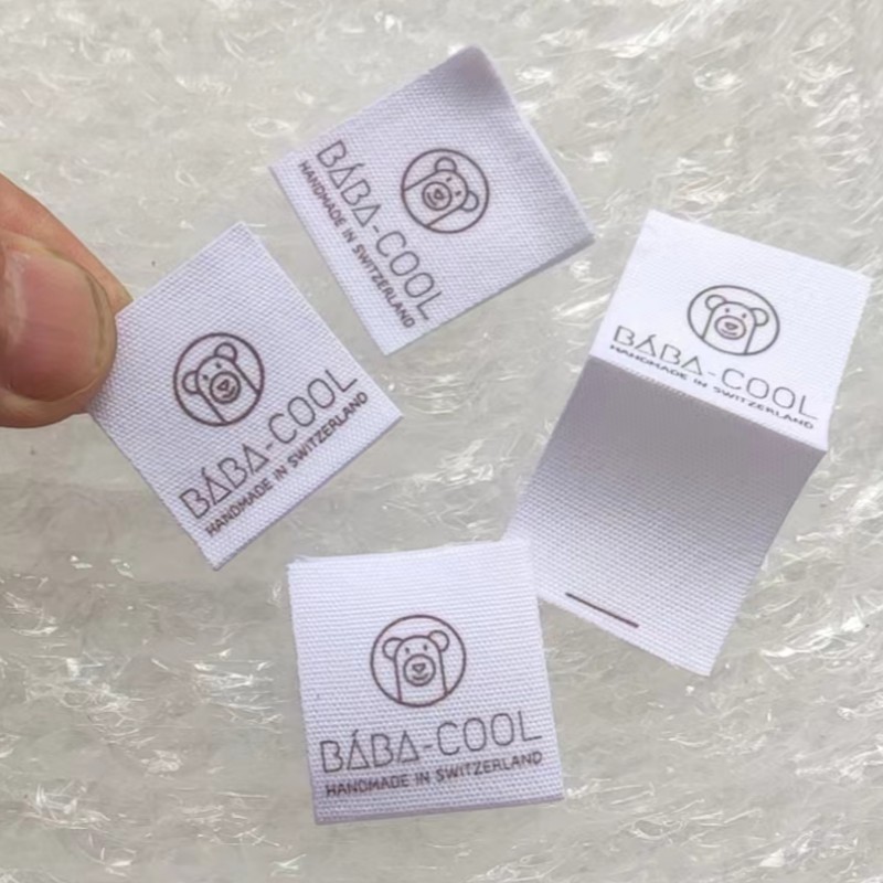 

Pure white Cotton cloth label Custom Printed Clothing tags 5 * 2.5 cm , 1000 PCS Loop fold Garment labels