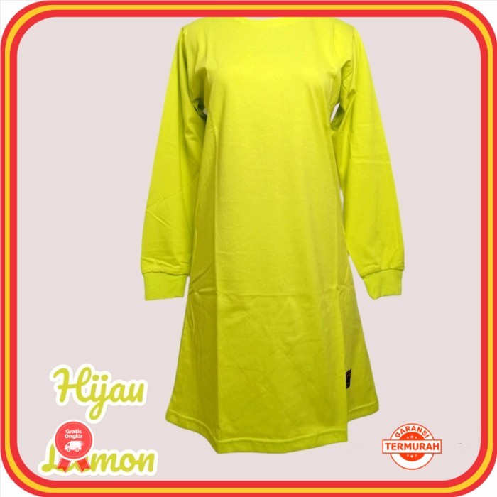 Pakaian Wanita Tunik Premium Murah Kekinian /S-XXXL Kaos Polos Oblong Tunik Muslimah Hijau Lemon Ser
