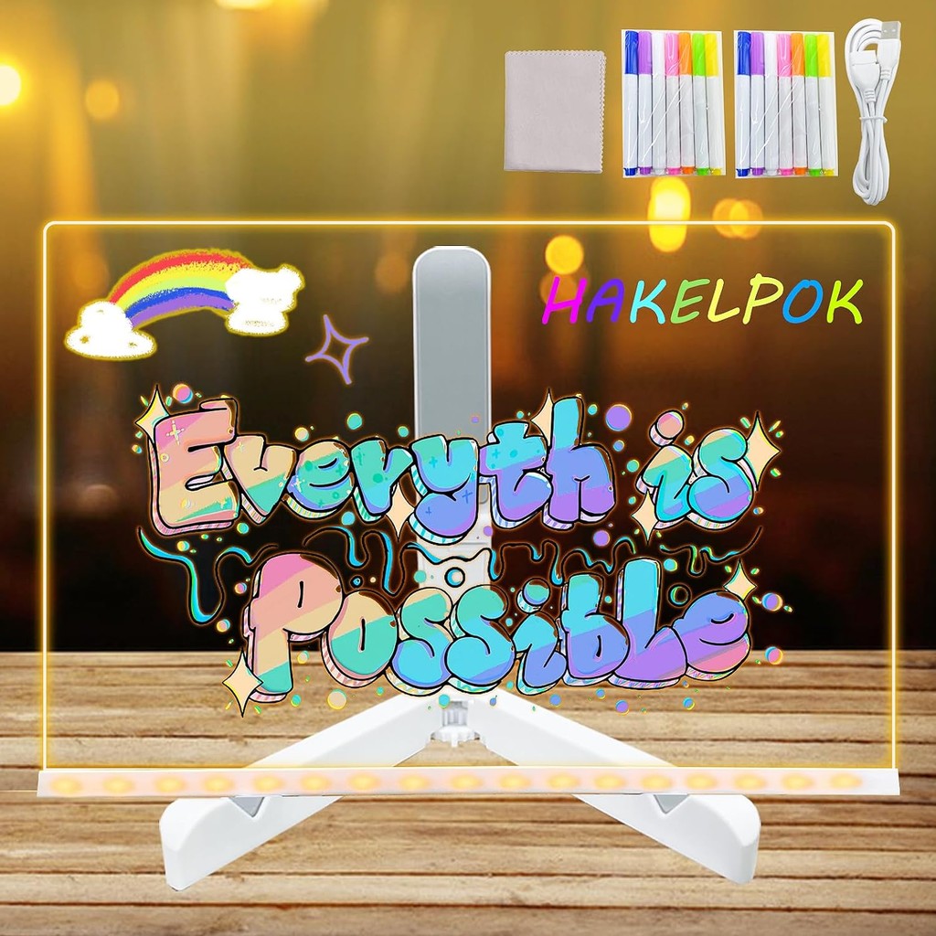 

Crafts Toy, Acrylic Dry Erase Board with Light, Led Note Board with Colors, Light Up Dry Erase Board for Children Christmas