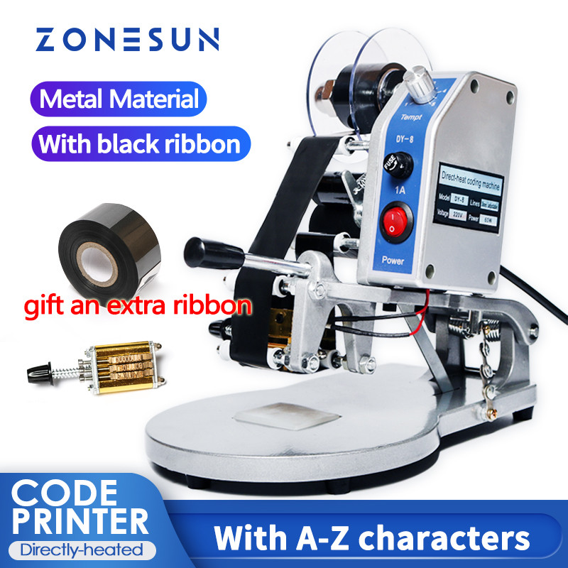 

ZONESUN Date Coding Machine Batch Serial Number Printer Manual Expiry Production Date Coder Stamp Flat Surface ZS-DY8