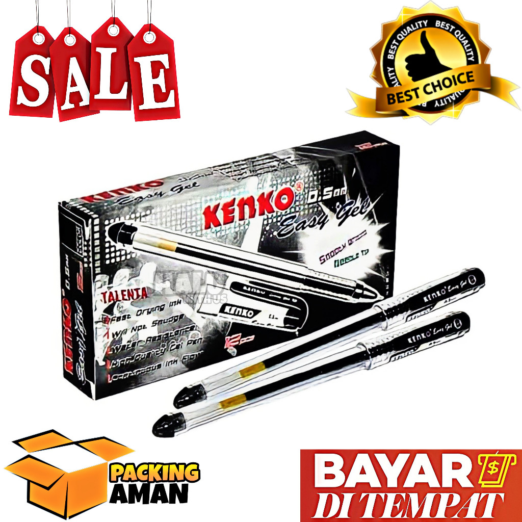 

stetc (BISA COD) PROMO 12 Pcs Pulpen / Pena / Pen / Bolpen Kenko Easy Gel 0.5mm Hitam