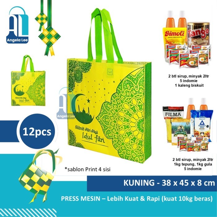 

Tas kain Spunbond PRESS Lebaran Paket Idul Fitri Ramadhan Syukuran THR - 38x45 Kuning
