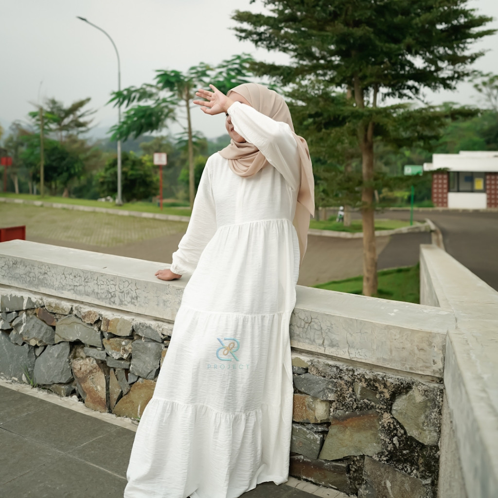 D&R PROJECT - Mahameru Dress Gamis Polos Putih Bahan Polo Linen Size S M L XL