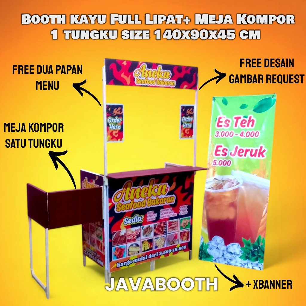 Vior Booth Portable Kayu / Gerobak Lipat / Standar / Meja Sayap / Meja Kompor / Bisa COD