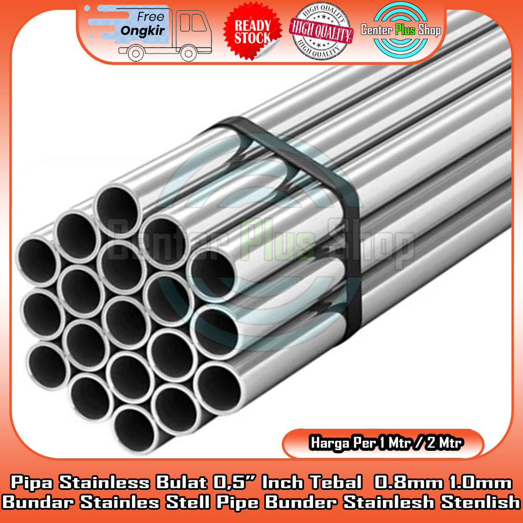 Pipa Stainless Bulat 0,5” Inch Tebal 0.8mm 1.0mm 1.2mm Stainles Stell Stel Stenlis Stinlis 0.5” 1/2"