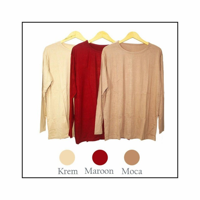 NEW -Manset Wanita Lengan Panjang Ukuran Jumbo - Maroon, Krah Oblong