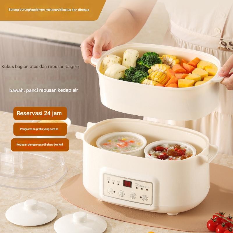 Panci Rebusan Listrik dengan Lapisan Dalam Ganda Cangkir Rebusan Isolasi Air Steamer Listrik Rumah T