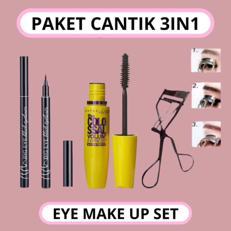 PROMO BISA COD/PAKET 3in1 Maskara + Eyeliner + Penjepit Bulu Mata MURAH WATERPROOF MASKARA- EYELINER