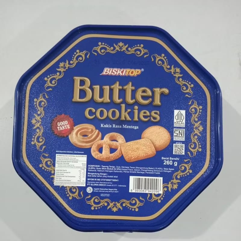 

Biskitop Segi 8 Butter Cookies 260 gr / Biskitop Kukis Rasa Mentega kemasan Plastik Segi 8