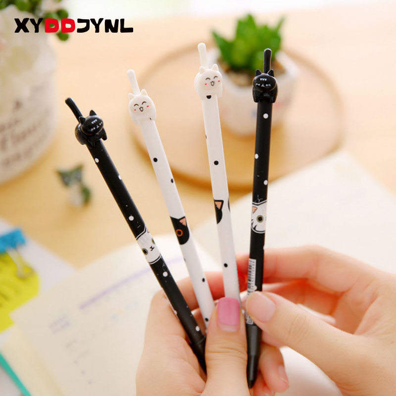 

4 Pcs/Lot Kawaii Cat Gel Pen Cute Cats Click Type 0.38mm Black Ink Pens Stationery Canetas Escolar School Supplies