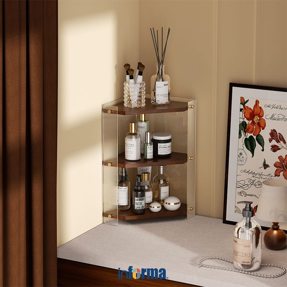 Informa 22X22X40 cm Nicole Organizer Kosmetik 3 Tingkat - Cokelat Tempat Makeup Wadah Simpan Alat Da
