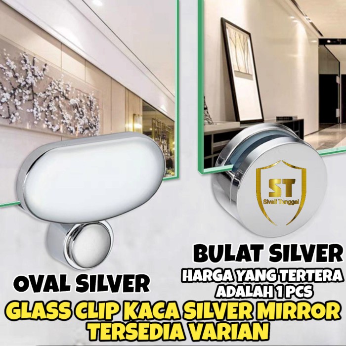 GLASS CLIP/KLEM PENJEPIT KACA CERMIN DINDING/MIRROR HOLDER SILVER