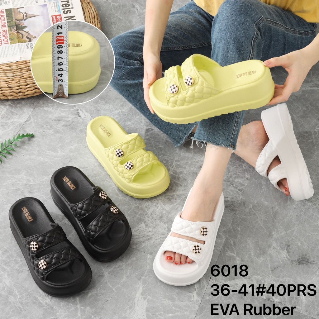 Sandal wedges tinggi slip on wanita sandal karet ori produk Balance 6018