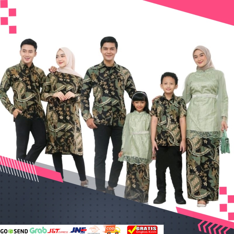 MOTIF BATIK BATU TERMURAH TERPOPULER /Baju Couple Kebaya batik Keluarga warna hijau sage Set Pakaian