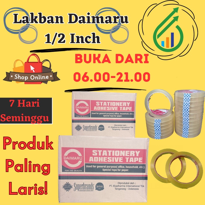 

Lakban Selotip 1/2 inch Daimaru 12x 72 yard - 288 pcs (Gojek only)