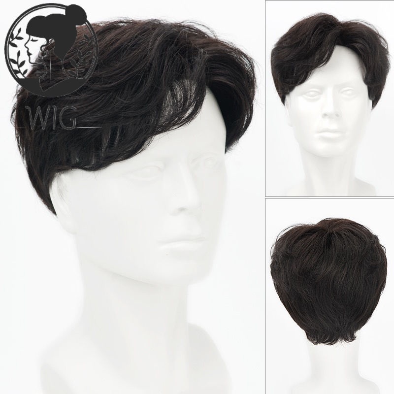 Wig pria rambut pendek tampan titik tengah poni lembut wig mengatur gaya rambut siswa pria kepala pe