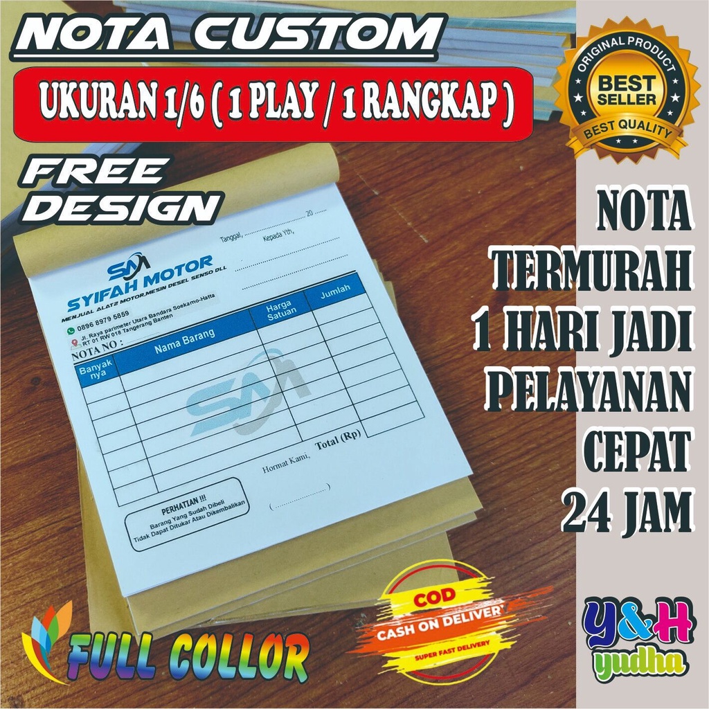 

Nota Costum Ukuran 1/6 1 ply Bebas Nama Toko Gratis Logo Dan Gratis Desain Y&H YUDHA GRAFIKA