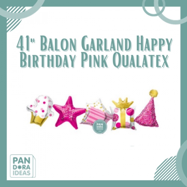41" Balon Garland Happy Birthday Pink Qualatex | Balon Foil Garland