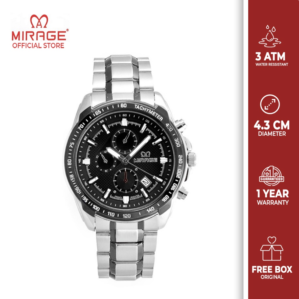 Mirage watch Official Store Garansi Ori 1 tahun Jam Tangan Pria Mirage Hitam Silver List Black 8305 