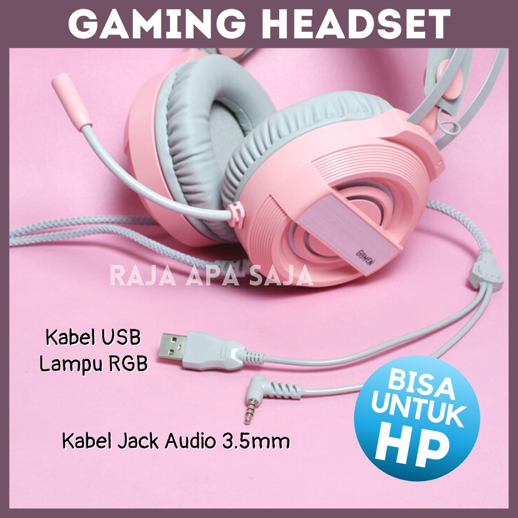 HEADSET GAMING RGB PINK Kucing - Headphones Hedset Henset Anak Perempuan Cewe Cewek Warna Pink Ping 