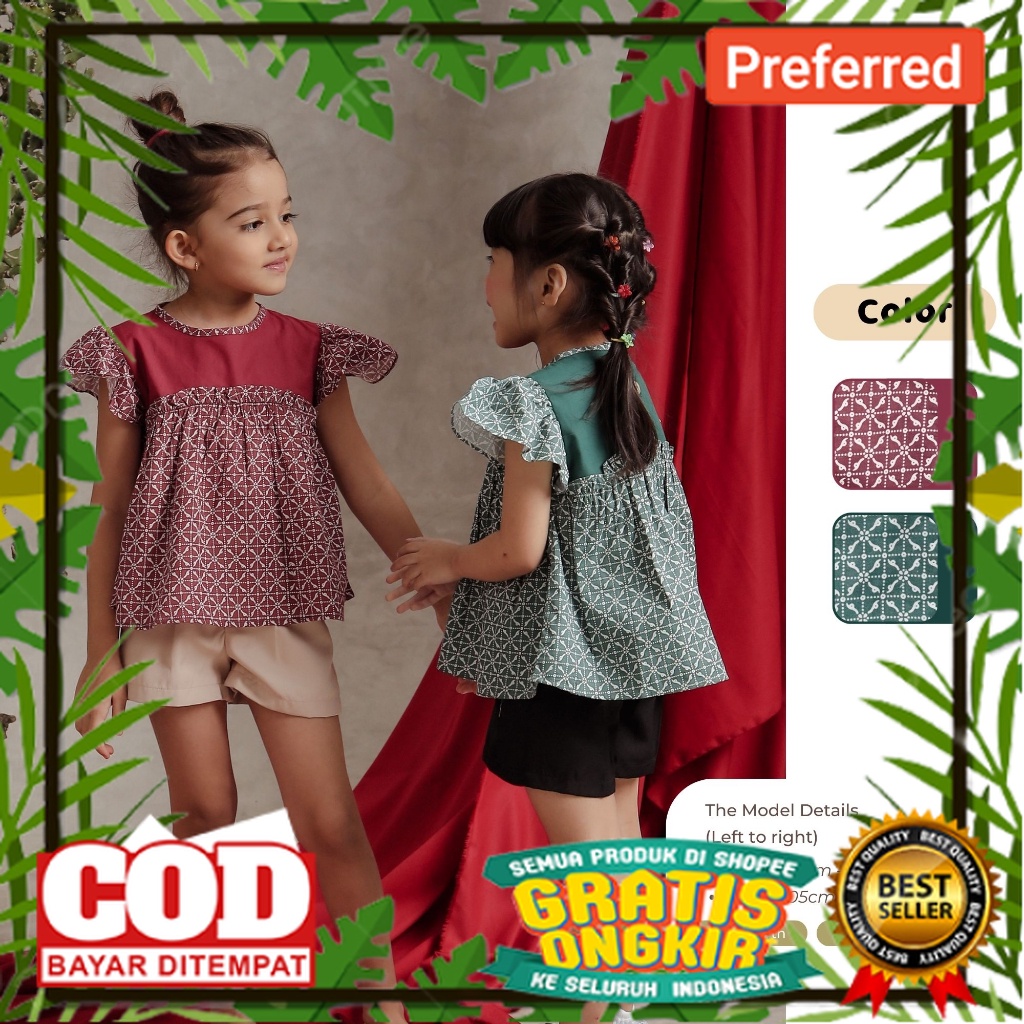 ZIEL KIDS - Puspa Top / Batik Anak Perempuan / Batik Anak / Atasan Anak Perempuan / Baju Anak Peremp