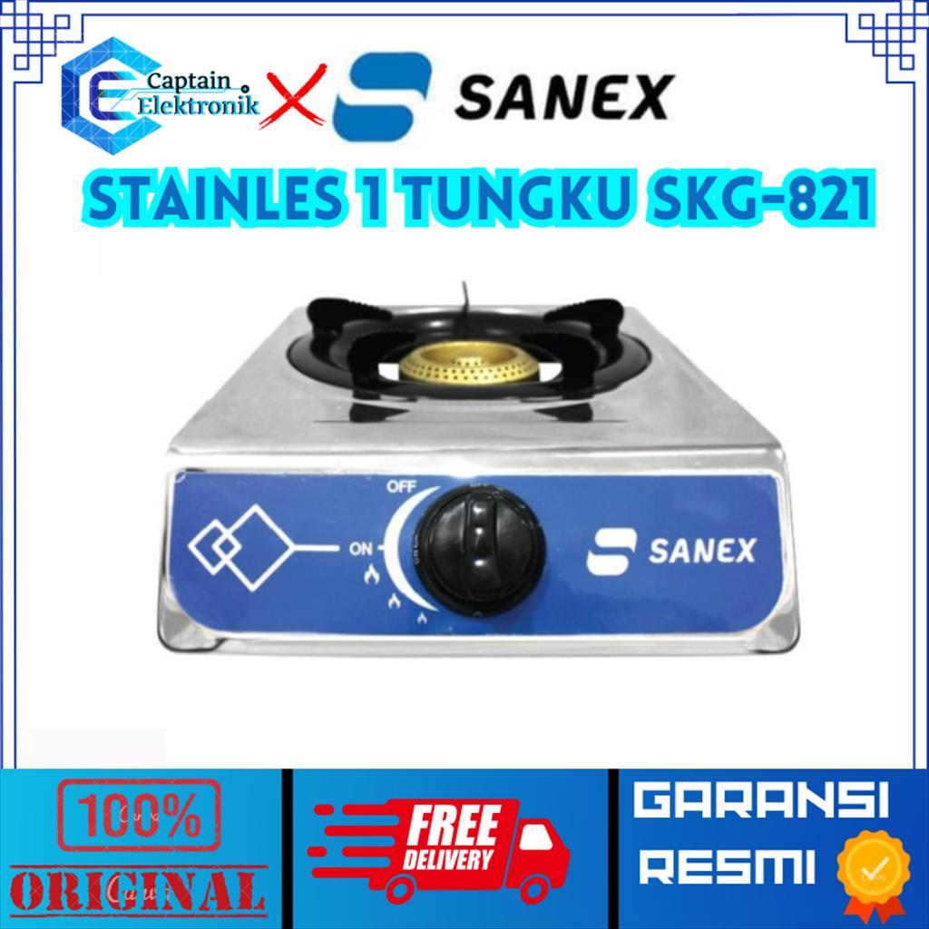 Kompor Gas Sanex SKG-821 1 Tungku Stainless Steel Silver Biru