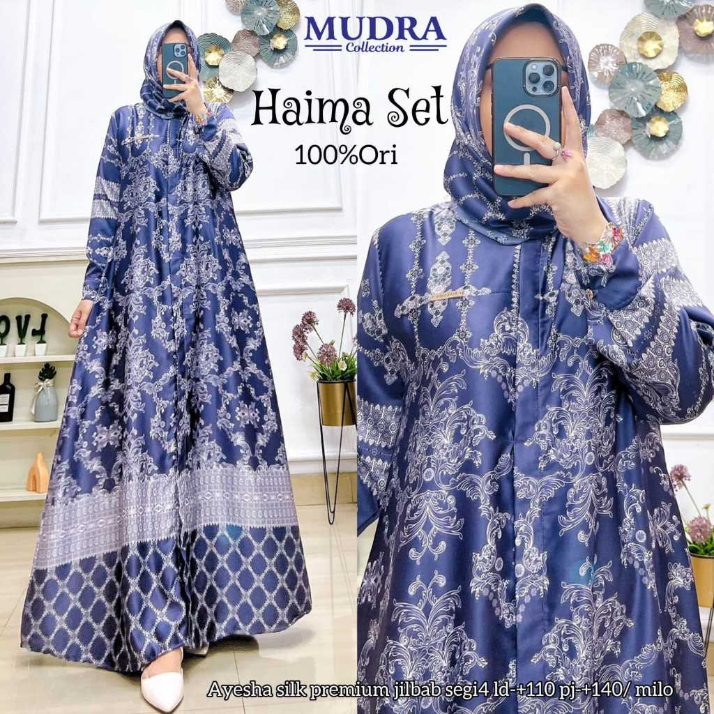 HAIMA DRESS SET + JILBAB / GAMIS WANITA MOTIF CANTIK 4 WARNA ORIGINAL BY MUDRA