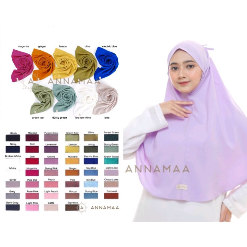 Jilbab Instan ANNAMAA Bergo Tali Lady Zara Princess Stretch Khimar Annamaa Hijab Bergo Maryam Ungu M