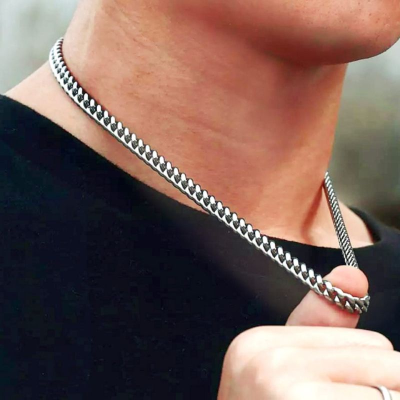 01 Kalung Pria Rantai Besar Titanium Silver 316L Stainless Steel Rante Cowok Laki Keren Anti Karat