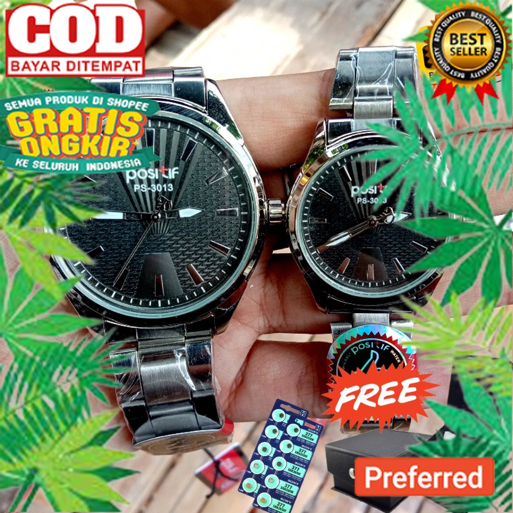 Jam Tangan Wanita Pria Couple POSITIF 3018 Rantai Silver ORIGINAL Water Resistance FREE BOX COD | FR