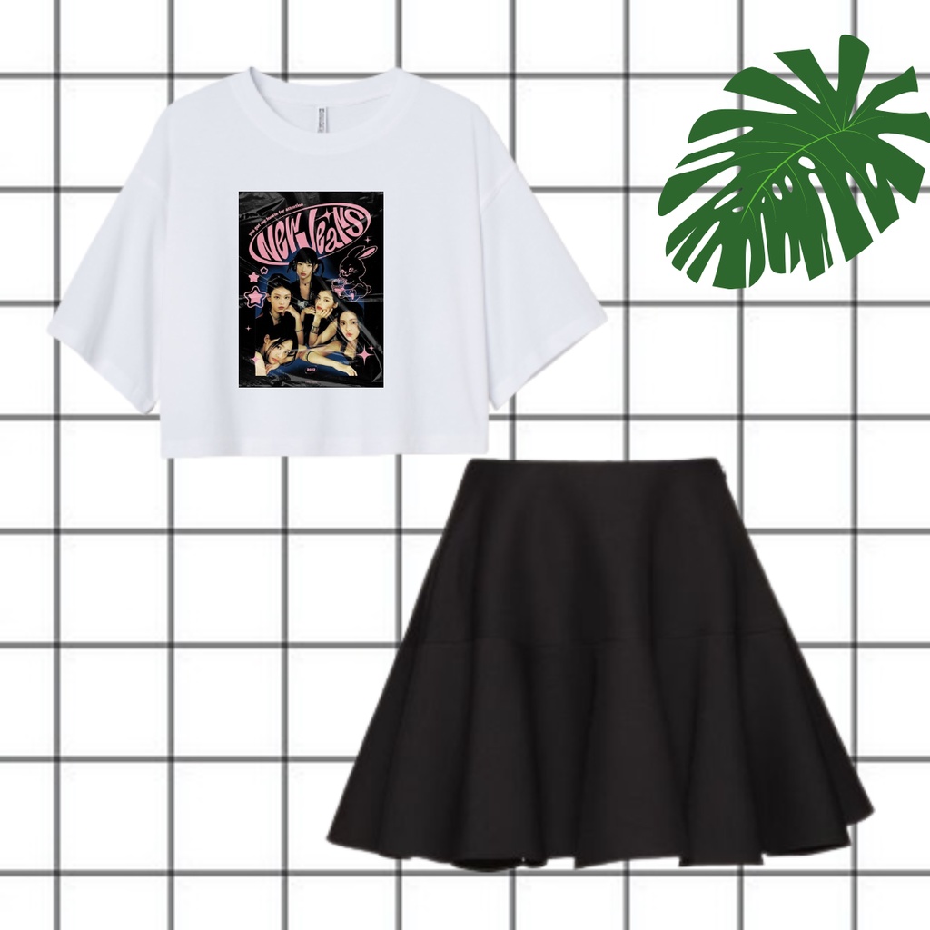SHANTA  Kaos Crop + Bawahan Rok New Jeans