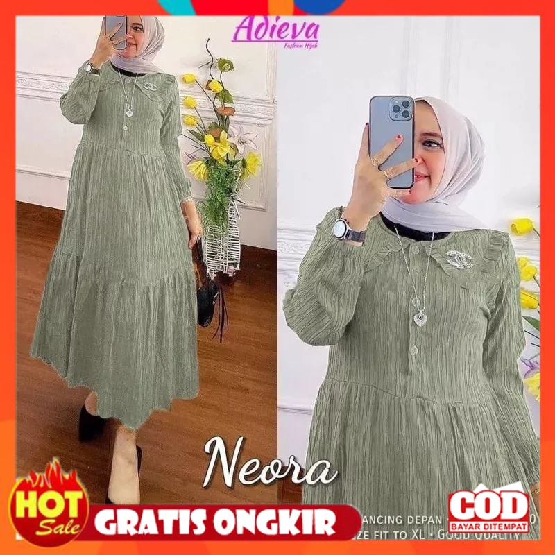 KAIN ADEM HALUS TEBAL / Neora Midi Dress Crinkle Lady Crush / Dress Crinkle Premium / Gamis Crinkle 