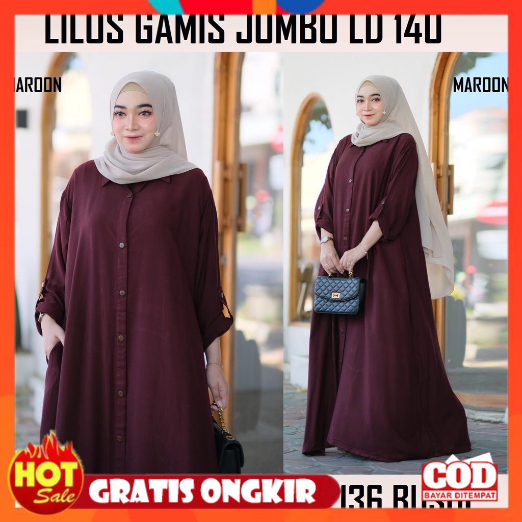 KAIN ADEM HALUS TEBAL / GAMIS JUBAH JUMBO RAYON TWILL 5L / DRESS MUSLIM LD 140 FULL KANCING XXXXXL