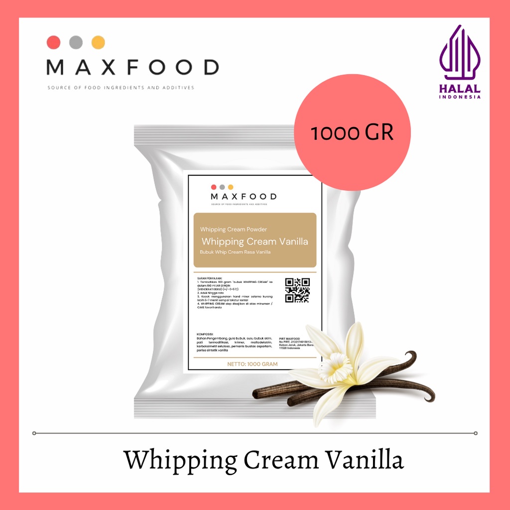 

MAXFOOD - Whipping Cream Vanilla / Bubuk Whip Cream Rasa Vanilla 1 Kg