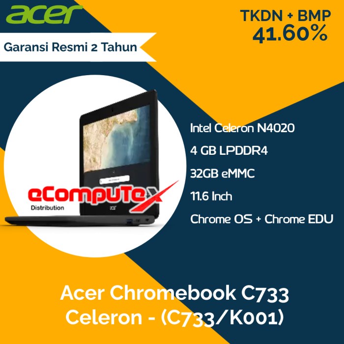 Laptop ACER Chromebook C733 (C733/K001) N4020 4GB 32GB-TKDN RESMI