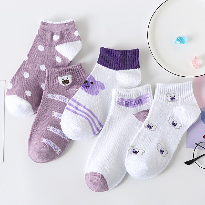 4A. Kaos Kaki Pria Wanita Motif Beruang Ungu Kaos Kaki Pendek Fashion Korean Purple Bear Socks Impor