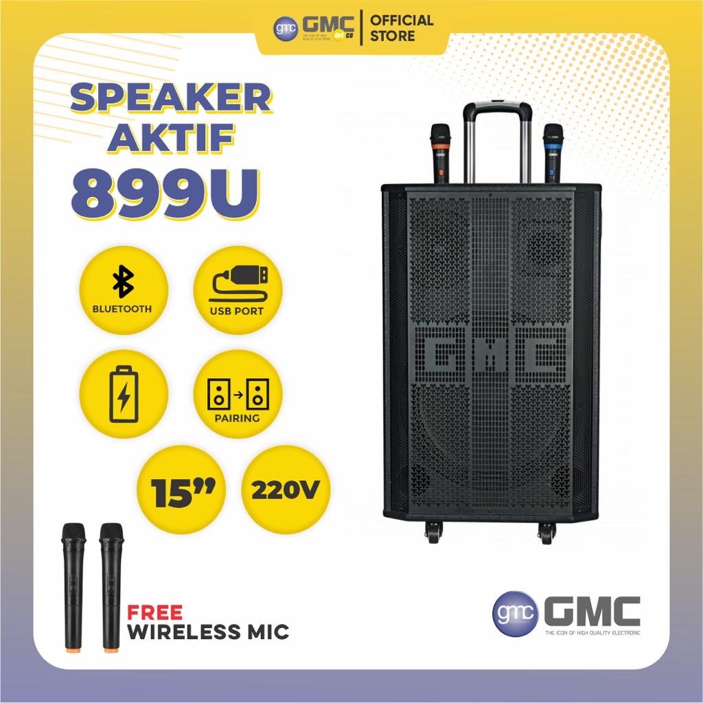 SPEAKER PORTABEL BLUETOOTH GMC 899U 899 U 15IN 15 INCH MULTIMEDIA PORTABLE BONUS 2 MIC WIRELESS AMPL