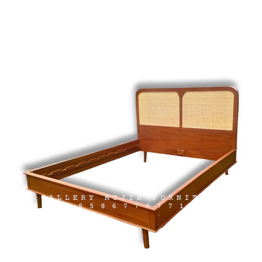 Dipan Rotan Kayu Jati / Tempat Tidur Ranjang 160x200