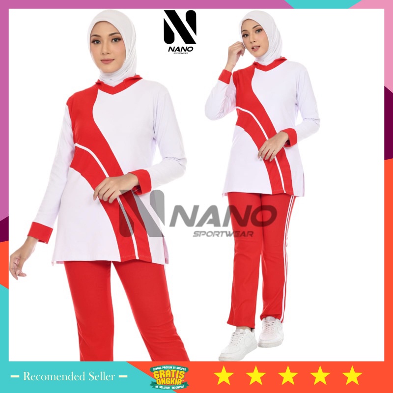 ⭐⭐⭐⭐⭐ Promo COD Baju Olahraga Muslimah Wanita Zumba Aeoribik Murah / BAJU SENAM MERAH PUTIH / BAJU O