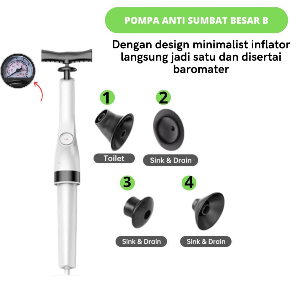 Tool Master ✨GARANSI 1 TAHUN✨ Pompa Anti Sumbat untuk Toilet, WC, Closet 6-8 BAR