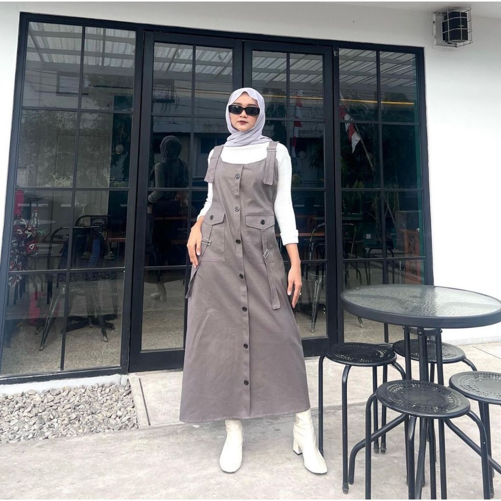 Ayunda Overall Cargo Wanita Katun Twill Street Jumpsuit Rok Casual