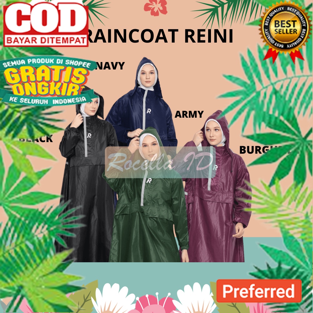 ROCELLA RAINCOAT RAINI , JAS HUJAN MUSLIMAH,  JAS HUJAN RAINCOAT ANTI REMBES WANITA BAHAN Waterproof
